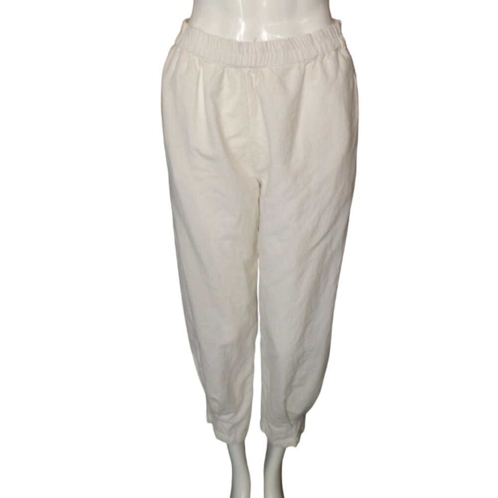 URBAN OUTFITTERS Cropped Pants, S, White, Linen Feel, Tapered, Stretch waist